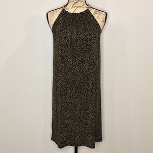 Michael Kors gold chain accent stretch slinky leopard animal print dress S